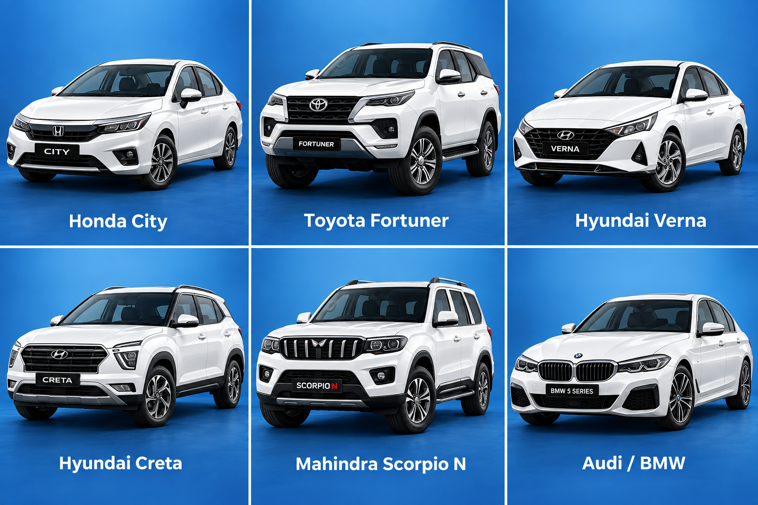 Premium white car fleet